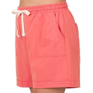 Coral Drawstring French Terry Shorts